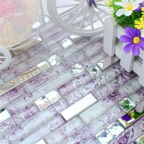 Purple Cyrstal Glass Mixed Stainless Steel Mosaic Tiles For Dining Roo
