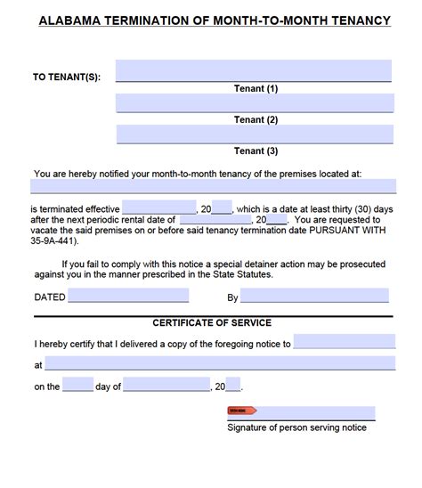 The notice to vacate under this subsection may be to vacate immediately or by a specified deadline. Free Alabama 30 Day Notice to Quit | Month to Month ...