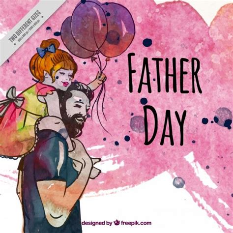 Watercolor Lovely Scene Of Father With His Daughter Happy Fathers Day