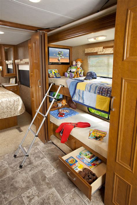 The size of an rv bunk bed mattress could even be as small as 75 in. Rv Bunkhouse Ideas Shorter Diesel Motorhomes With Bunk ...