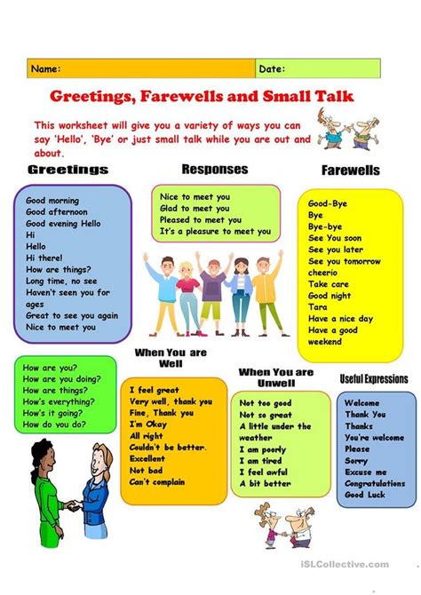 Greetings Farewells And Small Talk English Esl Worksheets English