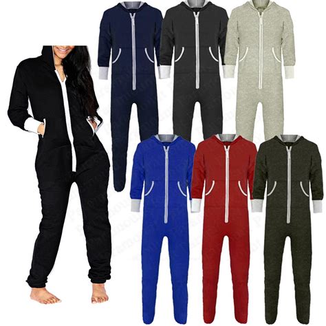 Hooded All In One Zip Up Plain Adult Jumpsuit Onesie Costume Pyjamas