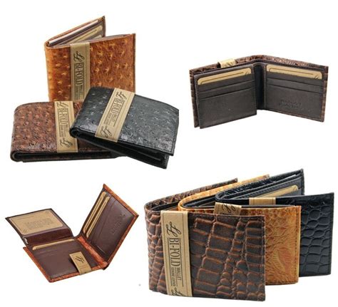 Mens Genuine Leather Wallet Bifold Ostrich Crocodile Print Card Slots