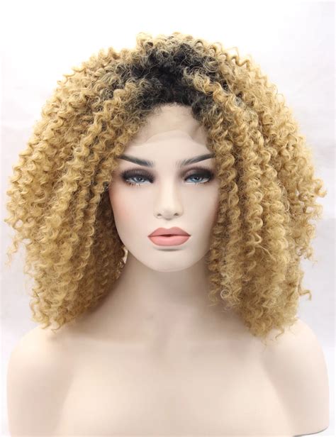 Ombre Blonde Kinky Curly Lace Wig For Black Women Heat Resistant Synthetic Wigs Glueless Afro