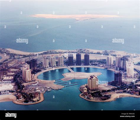 An Aerial View Of The Pearl Qatar And Bahriya Beach In Doha Stock