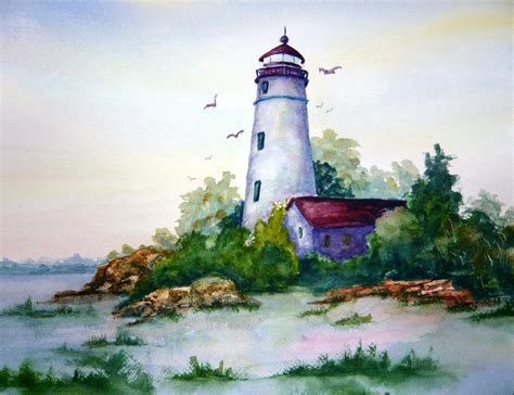 Watercolor Landscape Lighthouse Watercolor Watercolor Lighthouse