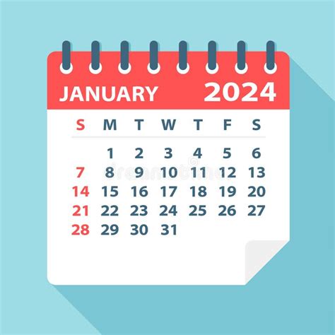 January 2024 Calendar Leaf Vector Illustration Week Starts On Monday