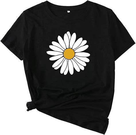 Mikialong Vintage Daisy Flower Shirt Women Short Sleeve Graphic Tee