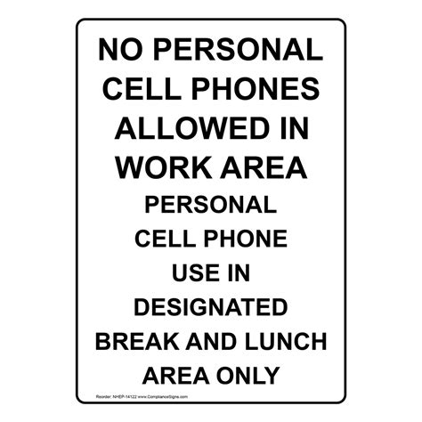 Vertical Sign Phone Rules Cell Phone In Designated Area Only