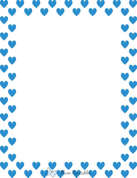 Printable Blue On White Heart Page Border