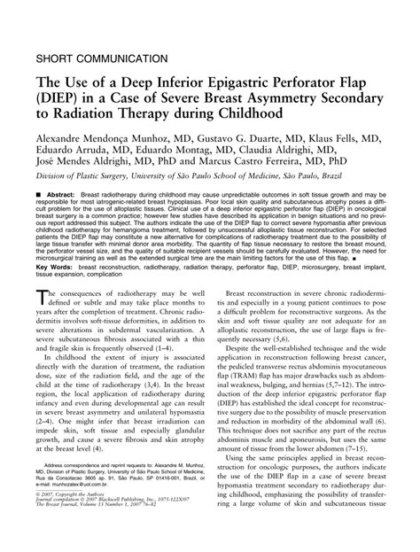 Pdf The Use Of A Deep Inferior Epigastric Perforator Flap Diep In A