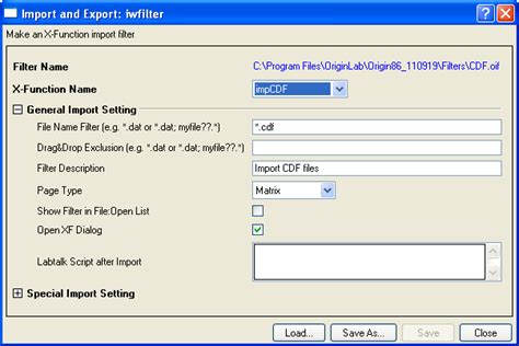 Help Online Origin Help Import Filter Manager