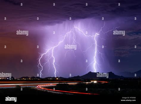 Lightning Strikes During A Storm In Tucson Arizona Stock Photo Alamy