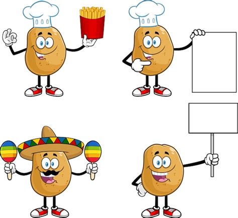 Premium Vector Potato Cartoon Character Vector Hand Drawn Collection Set