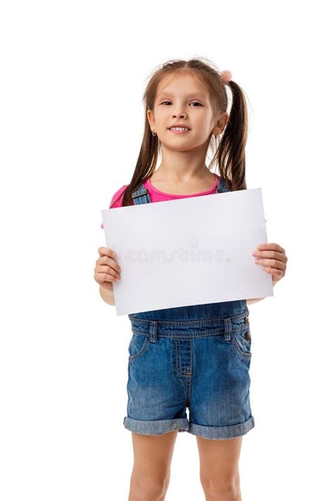 Happy Cute Child Girl Holding Empty Blank Stock Image Image Of Female