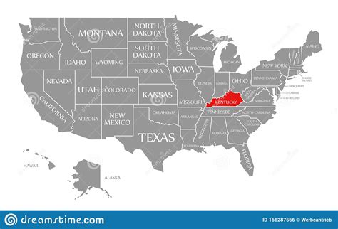Kentucky Red Highlighted In Map Of The United States Of