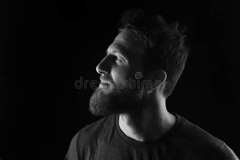 Portrait Of Profile Of A Man On Black Backgroundblack And White Stock