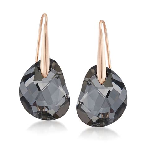 Swarovski Crystal Galet Black Crystal Drop Earrings In Rose Gold