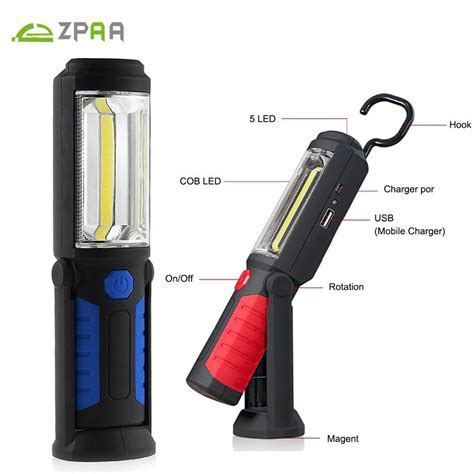 2 Modes Portable Cob Led Usb Rechargeable Work Light Lamp Flashlight