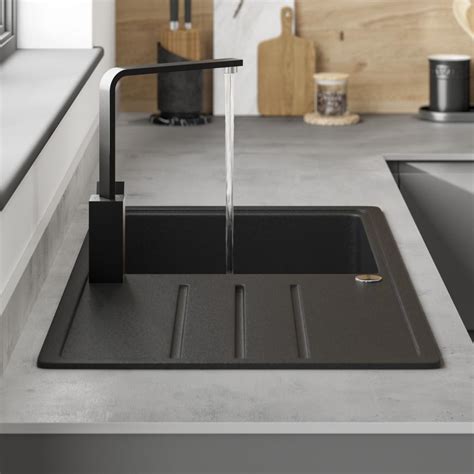 ··· scratch sink stone kitchen sink scratch resistance and durable black quartz stone kitchen sink. Lamona Single Bowl Inset Composite Black Kitchen Sink ...