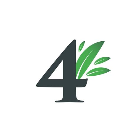 Logo Numéro Quatre Avec Des Feuilles Vertes Logo Naturel Numéro 4 Avec