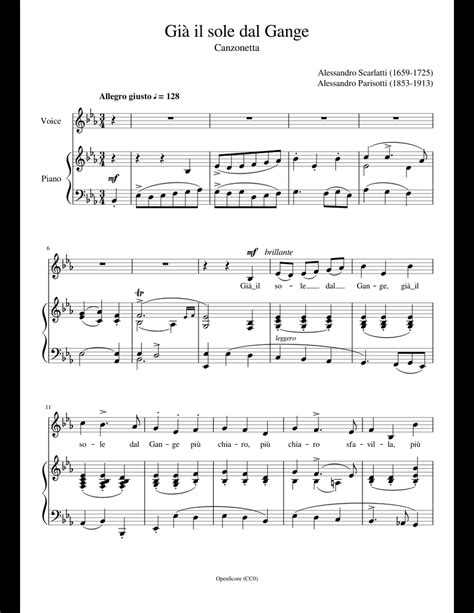Gia Il Sole Dal Gange Scarlatti - Scarlatti Alessandro Gia il sole dal Gange Low sheet music for Piano