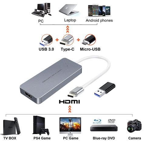 Video capture card, video recording card wonderful 4k hdmi to 1080p usb c for gaming streaming tv recorder, for windows mac os system with usb c adapter to adjust ps4, switch. HDMI Video Game Capture Card USB 3.0 Type C Recorder Device UVC for Mac Pro Xbox PS4 Nintendo ...