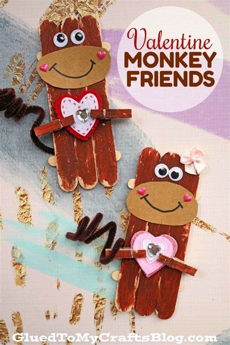 Popsicle Stick Valentine Monkey Puppet Kid Craft For Valentines Day