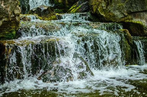 Waterfall Water Moss Stone River Landscape Japanese Garden In