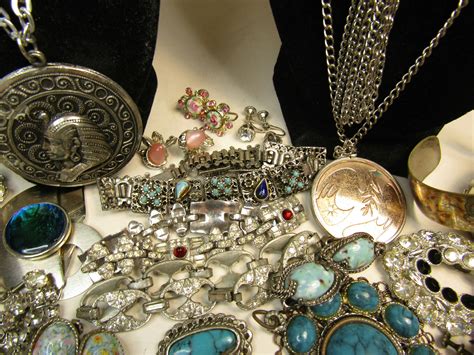Vintage Costume Jewelry Lot As Is Silver Tone Cameo Turquoise Color