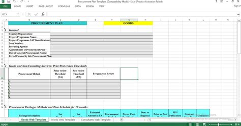 Procurement Plan Excel Template