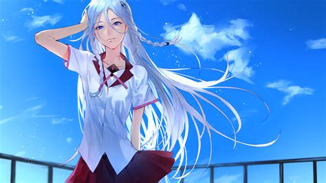 Blue Hair White Hair Blue Eyes Gglemon Anime Girls School