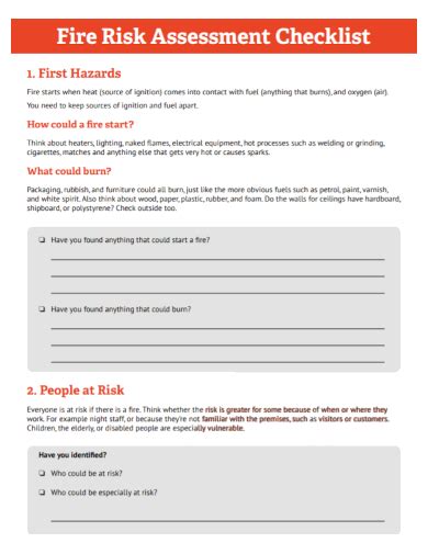 FREE 10 Fire Risk Assessment Checklist Samples Safety Audit Review