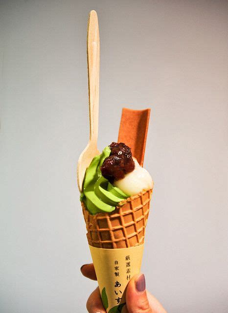 Soft Serve Matcha Ice Cream Topped With Red Bean Paste And Mochi