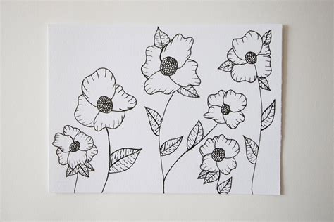 Simple Flower Pen Drawing Ink On Paper 4 X 55 Inches Etsy
