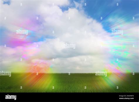 View Of Green Field And Flashing Lights Effect Migraine Aura Symptom