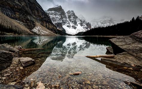 Moraine Lake Wallpaper 4k Canada Reflection Landscape Snow Covered