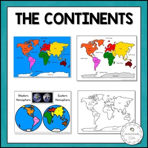 The Continents 3 Part Cards World Maps Blackline Masters Montessori In
