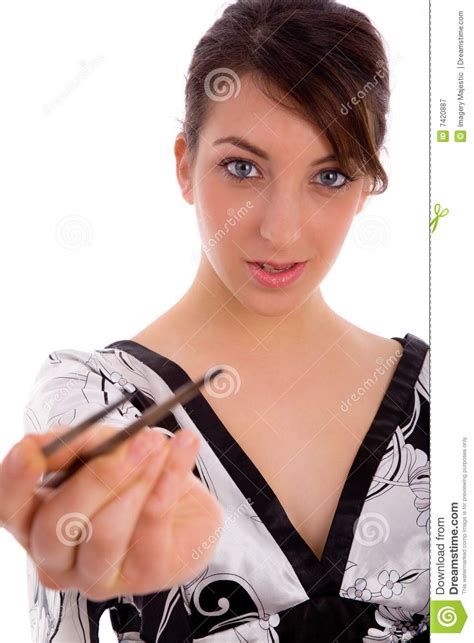 Front View Of Woman Holding Chopsticks Stock Image Image Of Attractive Dress 7420887