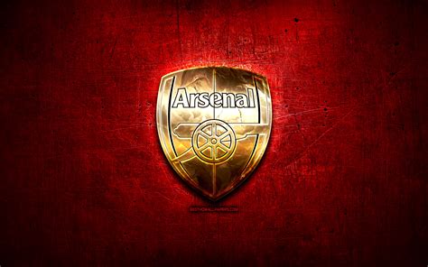 Download wallpapers Arsenal FC, golden logo, Premier League, red 