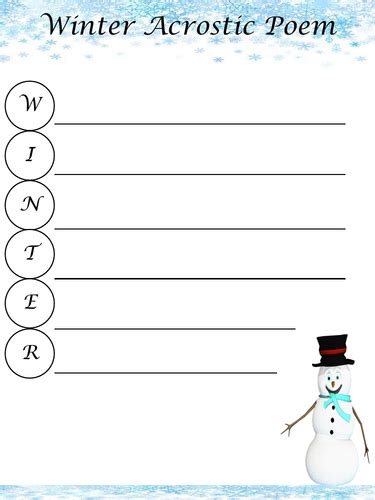 Winter Acrostic Poem Template Teaching Resources