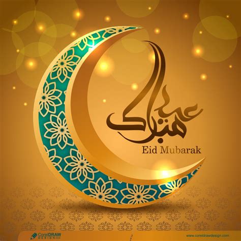Download Eid Mubarak Calligraphy With Mosque Upon Moon Free Premium