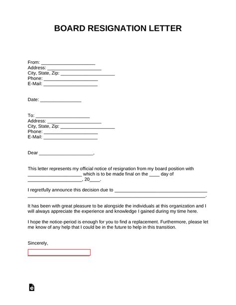 Free Board Resignation Letter Template With Samples Word Pdf Eforms