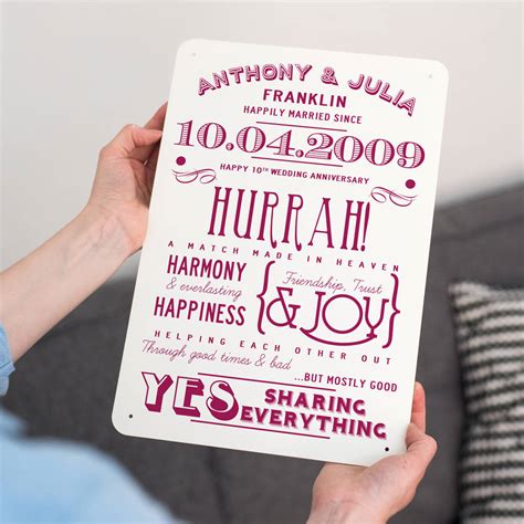 Personalised 10th Tin Anniversary Metal Print By Delightful Living