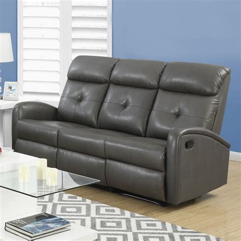 Monarch Specialties Casual Charcoal Gray Faux Leather Reclining Sofa At