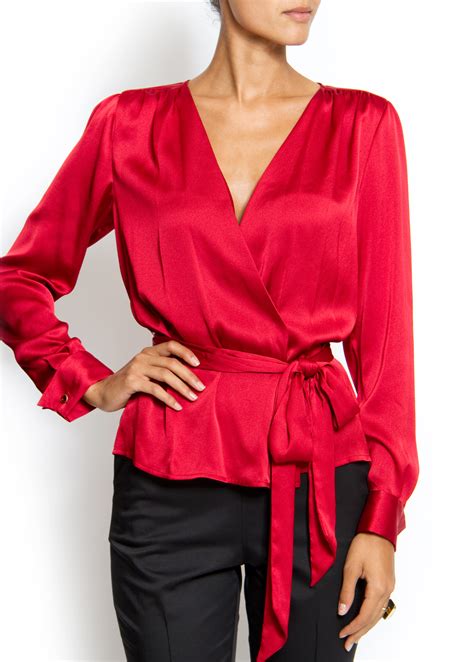 Mango Wrap Blouse In Red Lyst