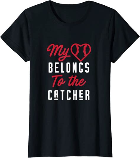 Womens Baseball Mom Shirt Heart Belongs To The Catcher