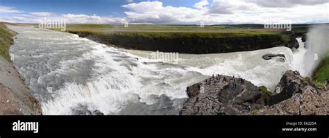 A Panoramic View Of Gullfoss Waterfall On The Hvita River In Southwest