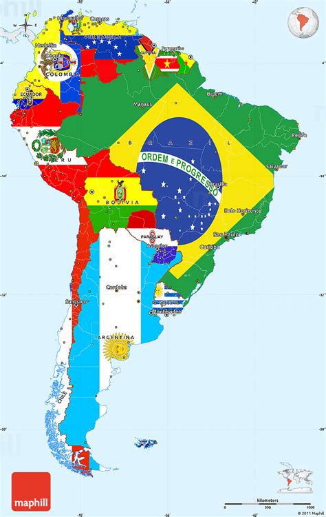 Flag Simple Map Of South America Single Color Outside