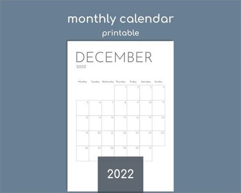 Monthly Calendar 2022 A4a5a3letter Printable Minimalist Etsy Uk